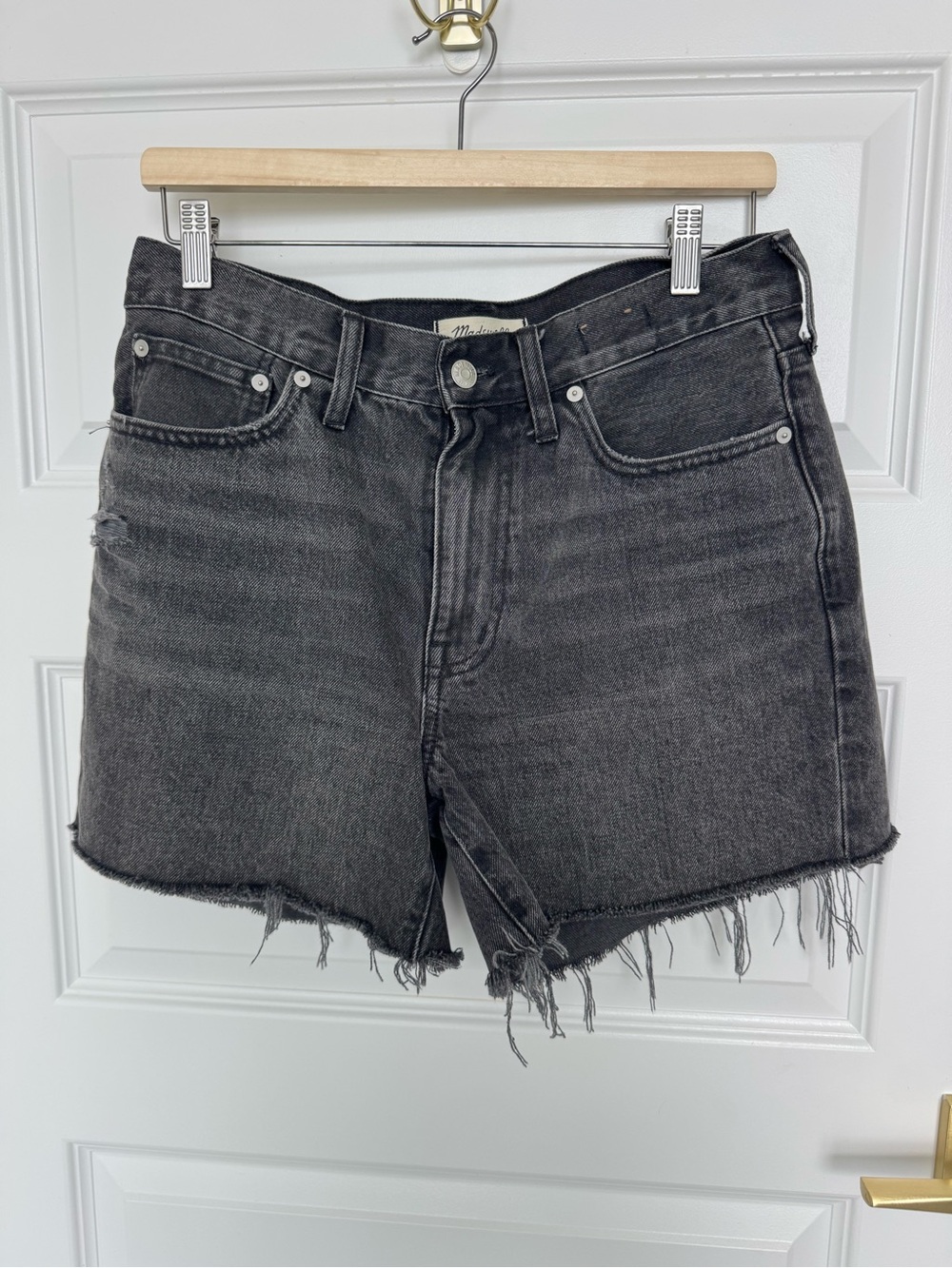 Madewell Black High-Rise Frayed Denim Shorts